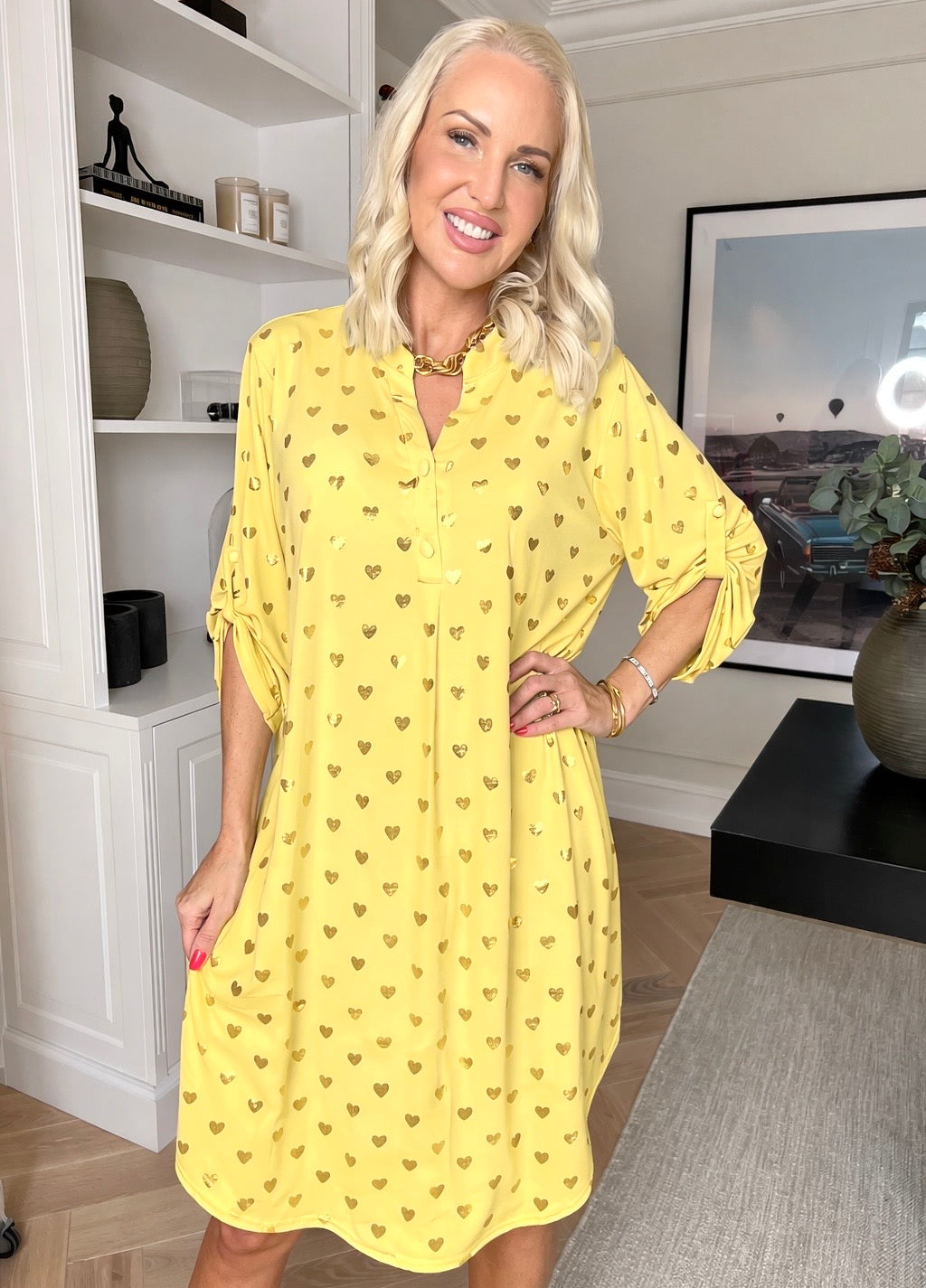 Ebba Gold Heart - Elastisk kjole med guld hjerte detaljer